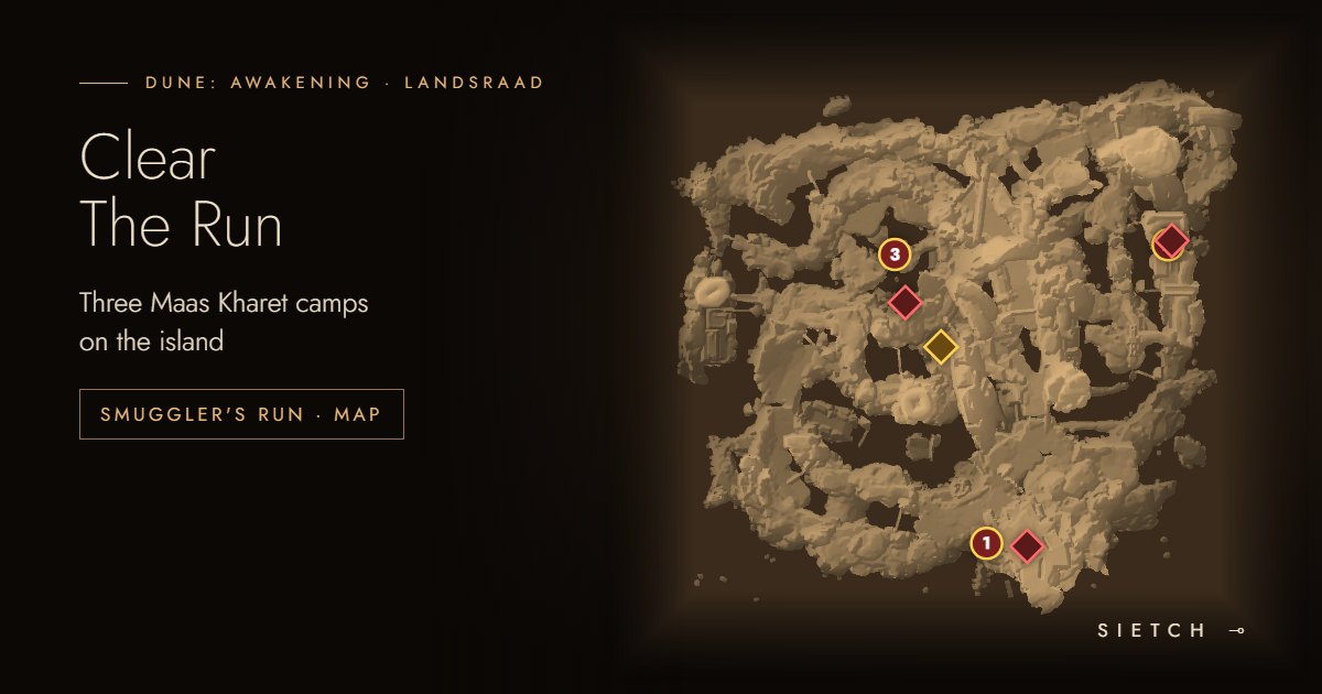 Clear The Run: where the three Maas Kharet camps are on the Smuggler's Run island